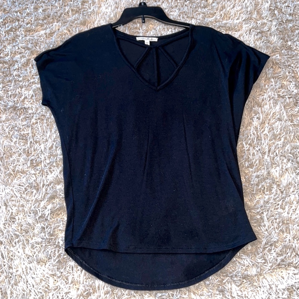 Express One Eleven open v-neck tee.